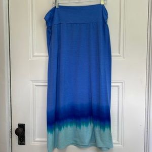 Tie Dyed Skirt XXL Cotton Blend Maxi Length Blues Teals